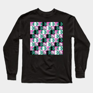 Pink 80s Memphis Geometric Abstract Checked Postmodern Pattern Long Sleeve T-Shirt